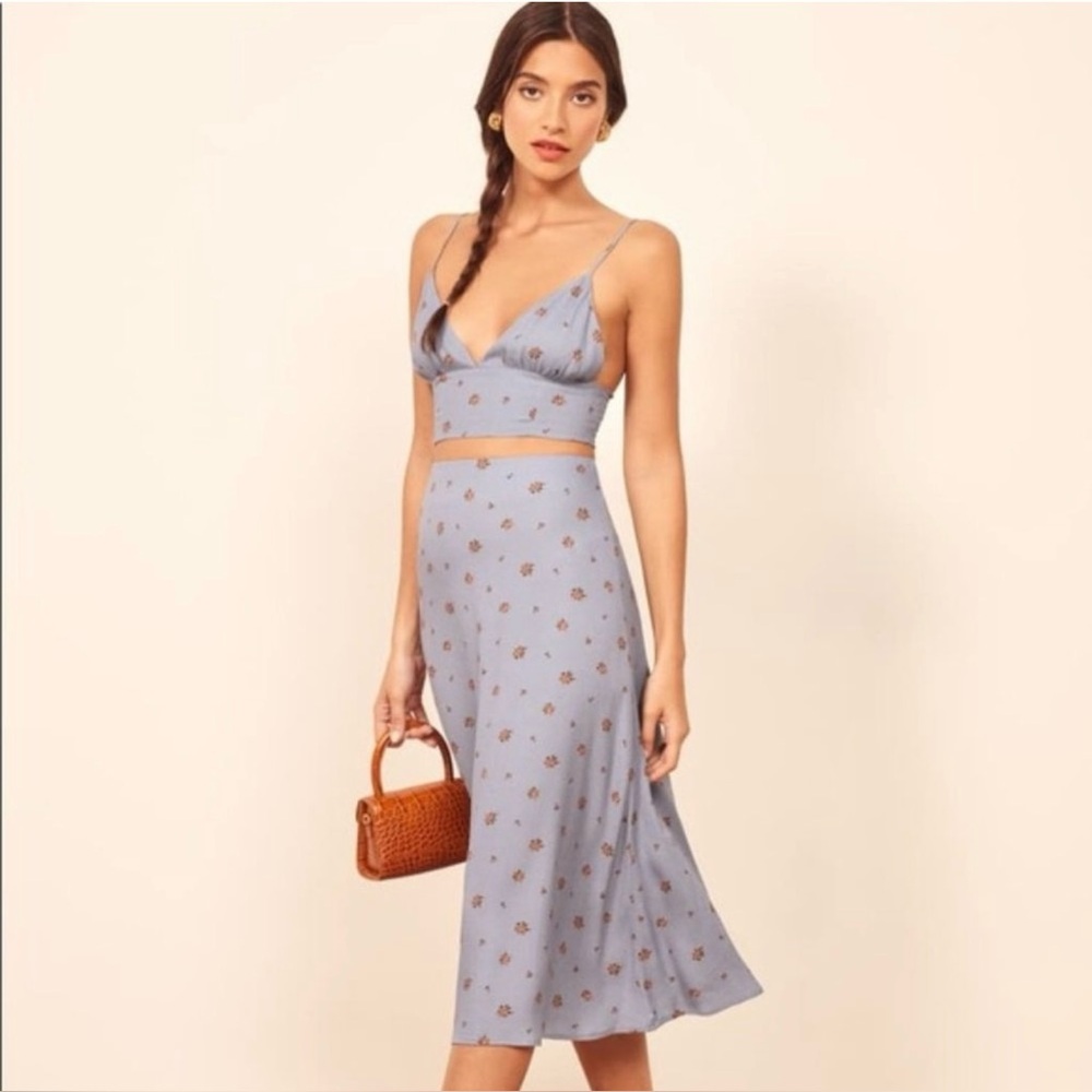 Reformation Dusty Blue Floral Crop Top